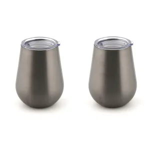 14 Oz Nickel Stemless Wine Tumblers, Set Of 2