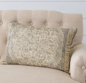 Antique Rug Slub Lumbar Pillow, Dusty Blue & Ivory