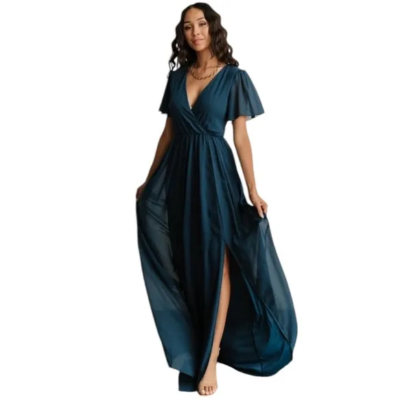 Baltic Born Vaughnie Maxi Dress Size 2X XXL Modest Chiffon V Neck Feminine New