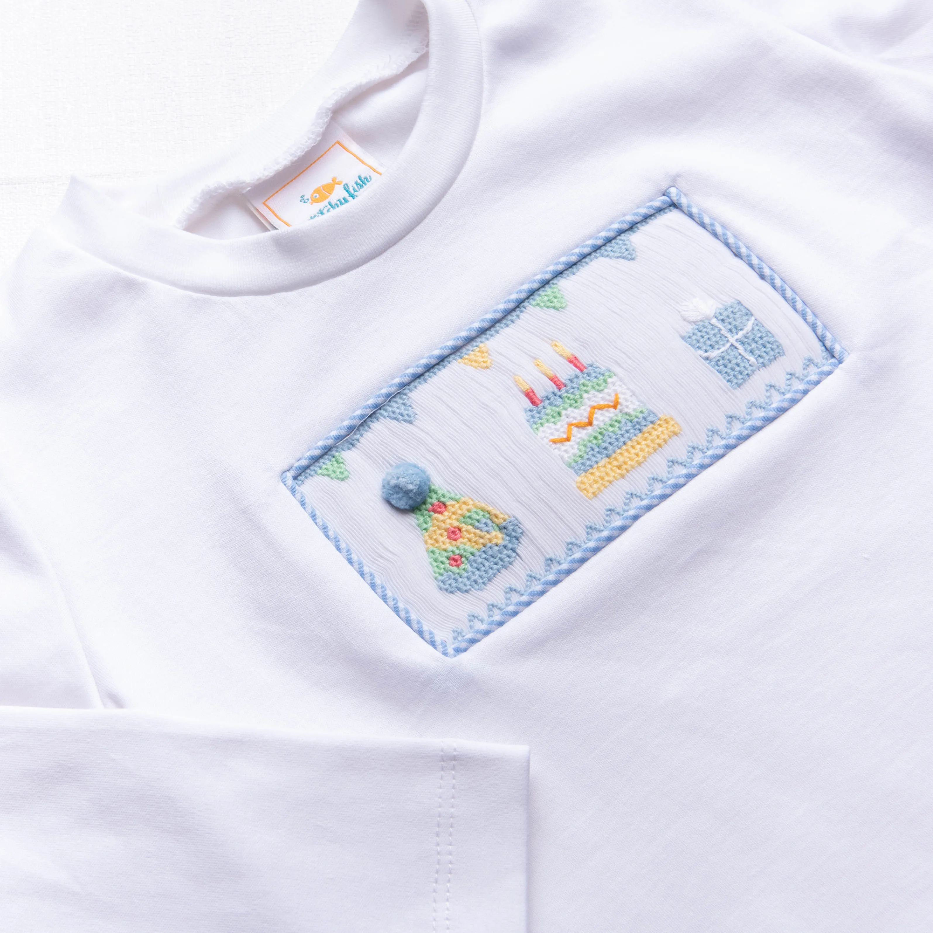 Birthday Smocked Pant Set, Blue Gingham