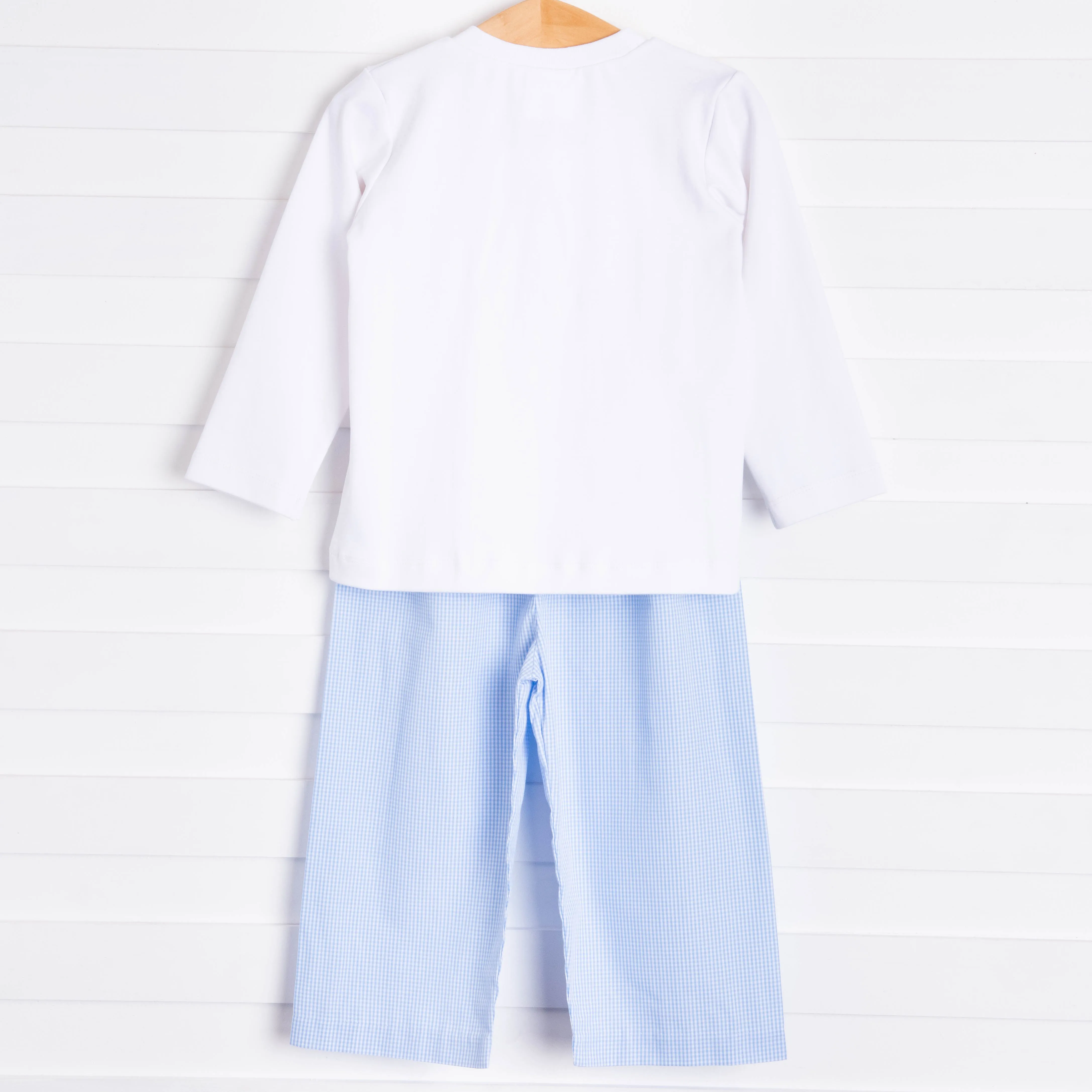 Birthday Smocked Pant Set, Blue Gingham