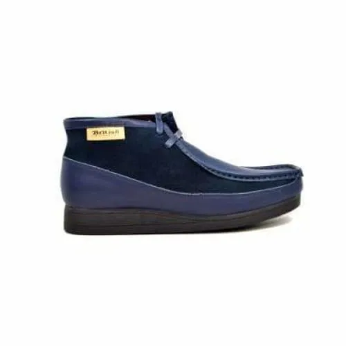 British Walkers New Castle Men's Navy Blue Leather and Suede Ankle Boots