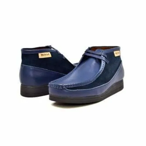 British Walkers New Castle Men's Navy Blue Leather and Suede Ankle Boots