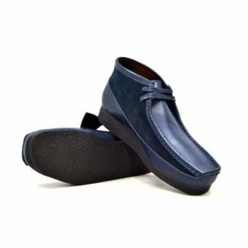 British Walkers New Castle Men's Navy Blue Leather and Suede Ankle Boots