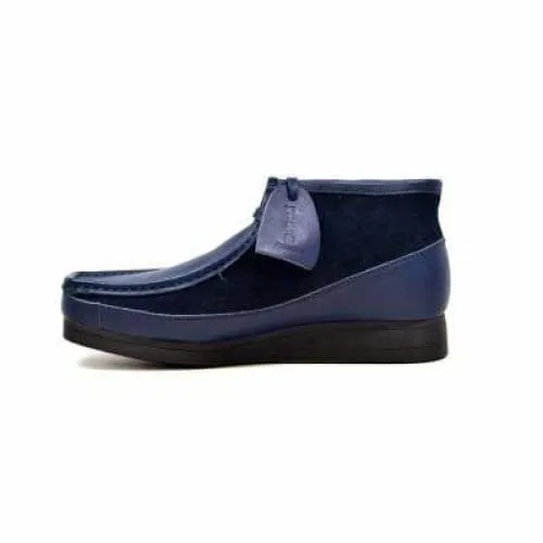 British Walkers New Castle Men's Navy Blue Leather and Suede Ankle Boots