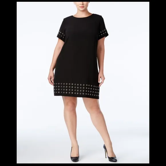 CALVIN KLEIN dress plus size grommet trim SHIFT t-shirt royal blue silver 16W 16