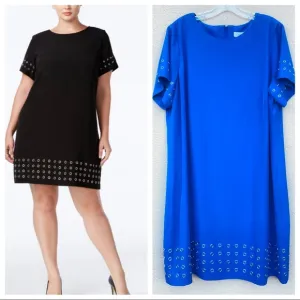 CALVIN KLEIN dress plus size grommet trim SHIFT t-shirt royal blue silver 16W 16