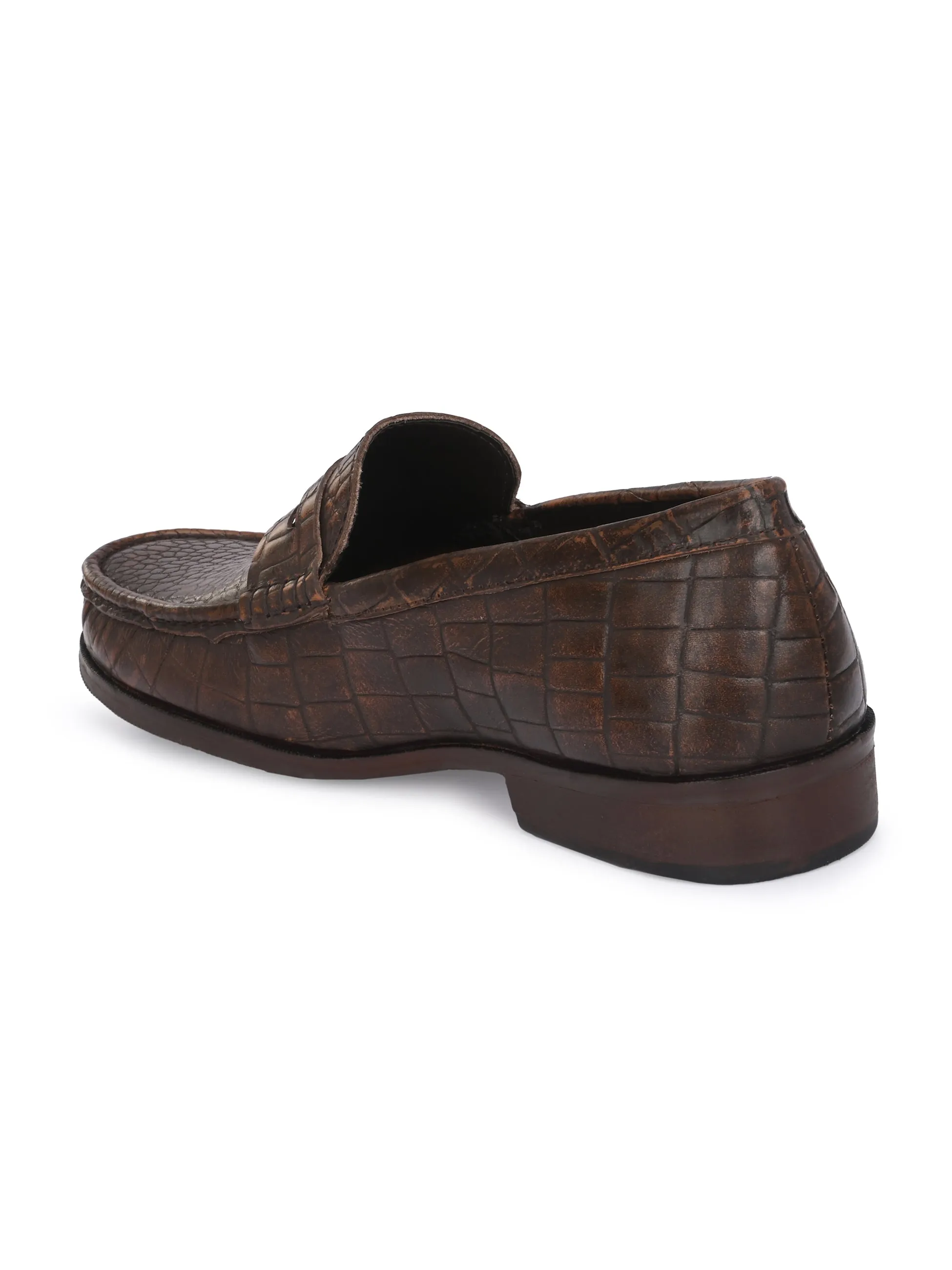 CARLO ROMANO BROWN COLOR CROCODILE PRINTED LEATHER  MOCCASIN SHOES FOR MEN