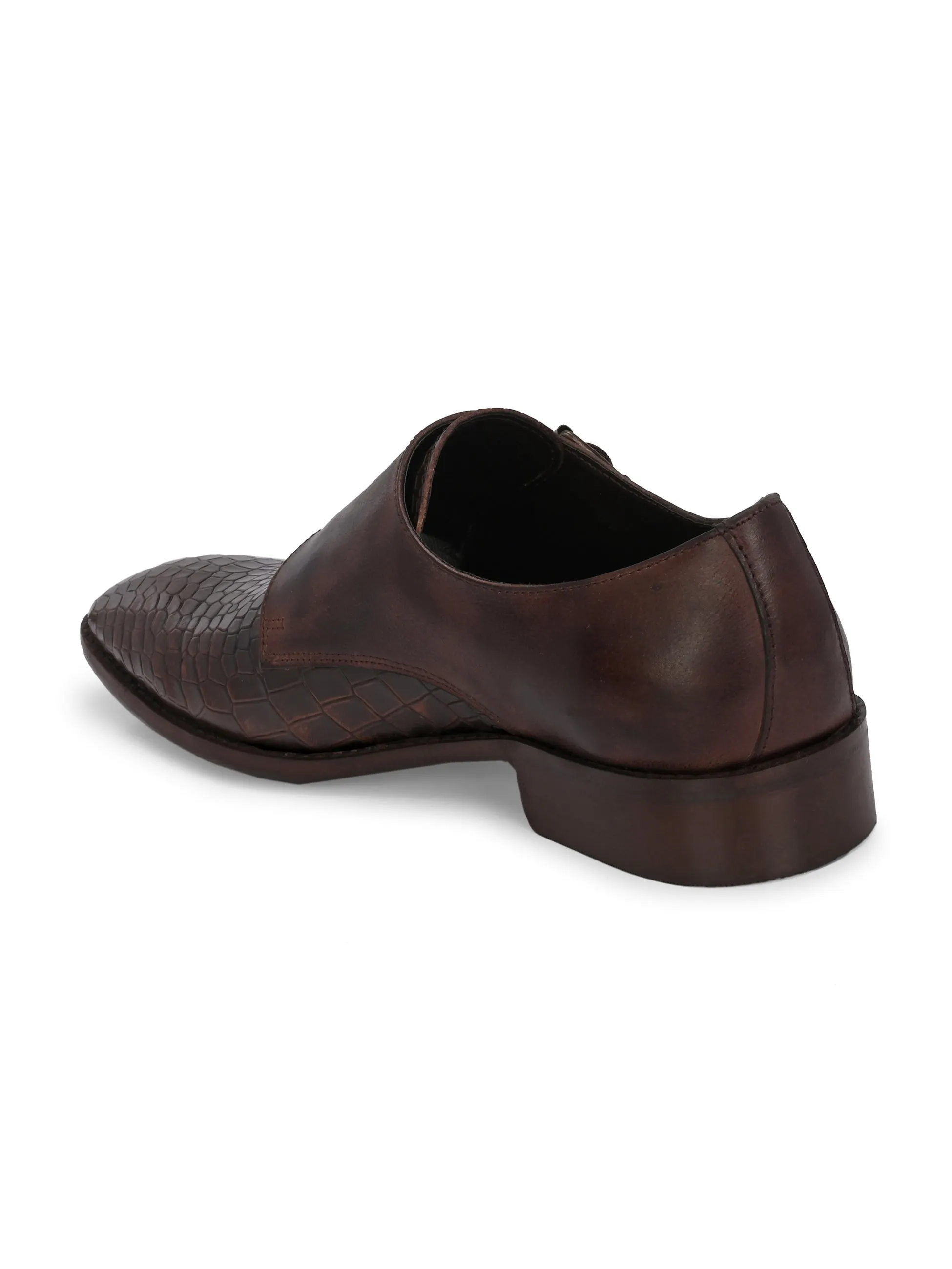 CARLO ROMANO BROWN COLOR PREMIUM RANGE ITALIAN CROCODILE AND PLANE PRINTED LEATHER MONK SHOE FOR MEN