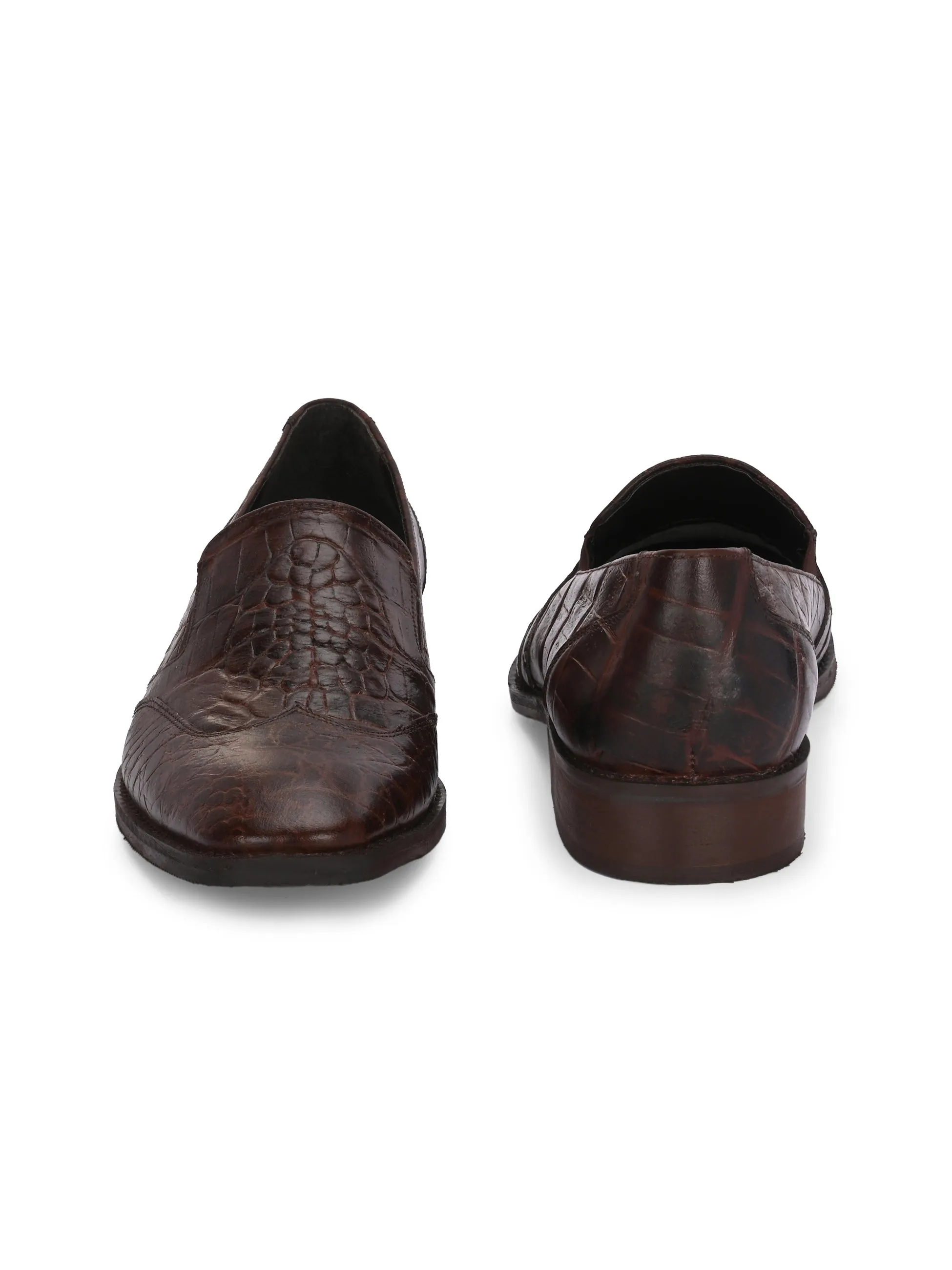 CARLO ROMANO TAN COLOR ITALIAN CROCODILE PRINTED LEATHER MOCCASIN SLIPON SHOE FOR MEN