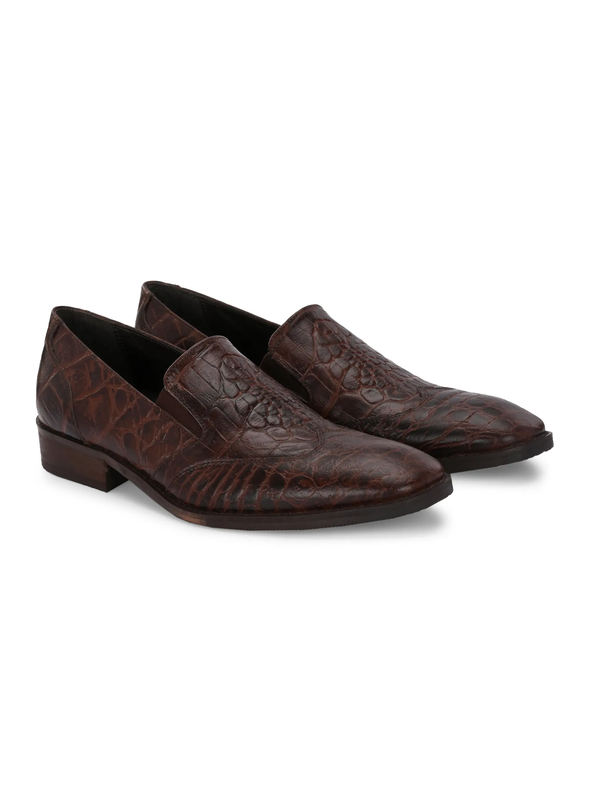 CARLO ROMANO TAN COLOR ITALIAN CROCODILE PRINTED LEATHER MOCCASIN SLIPON SHOE FOR MEN