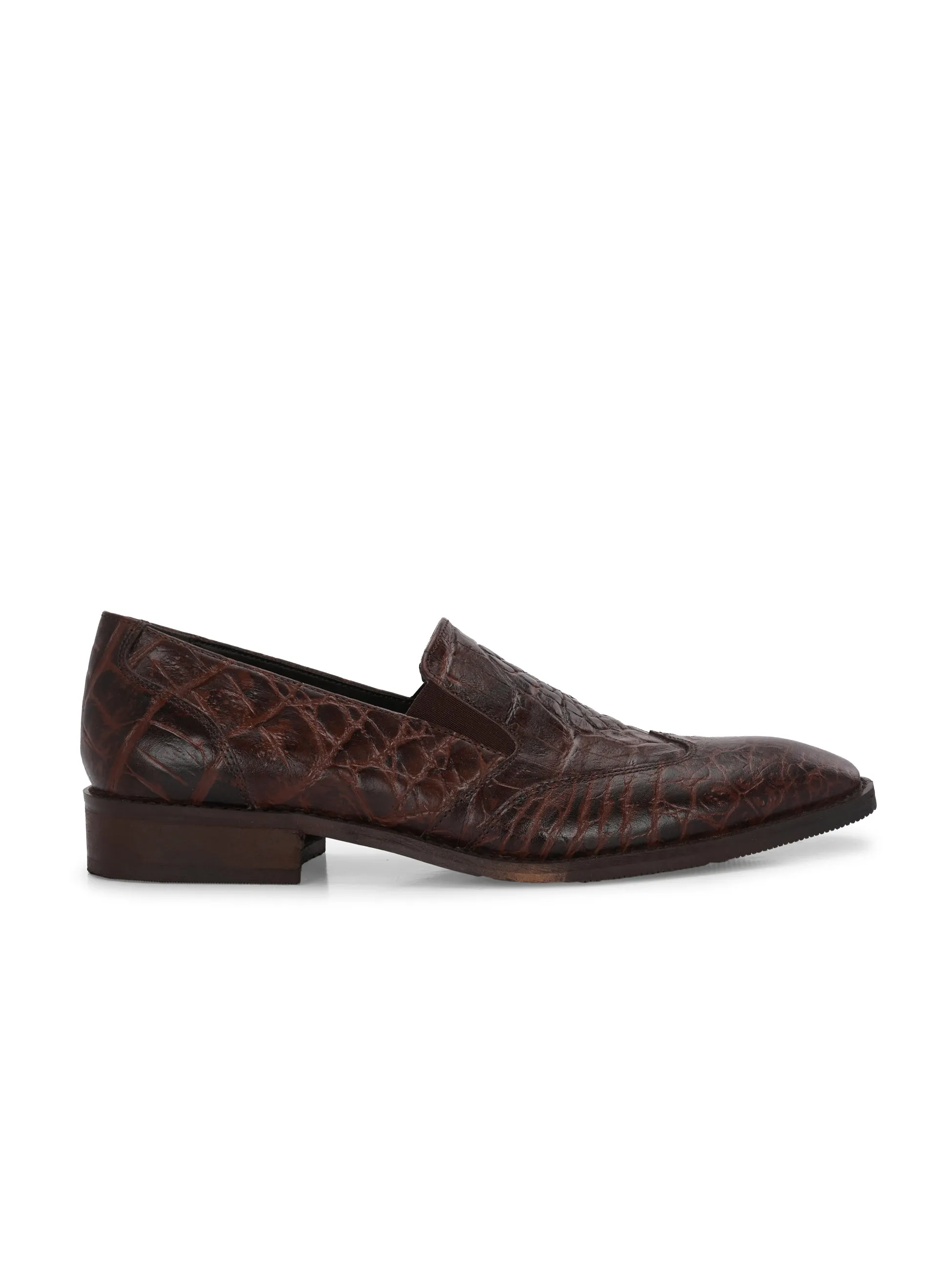 CARLO ROMANO TAN COLOR ITALIAN CROCODILE PRINTED LEATHER MOCCASIN SLIPON SHOE FOR MEN