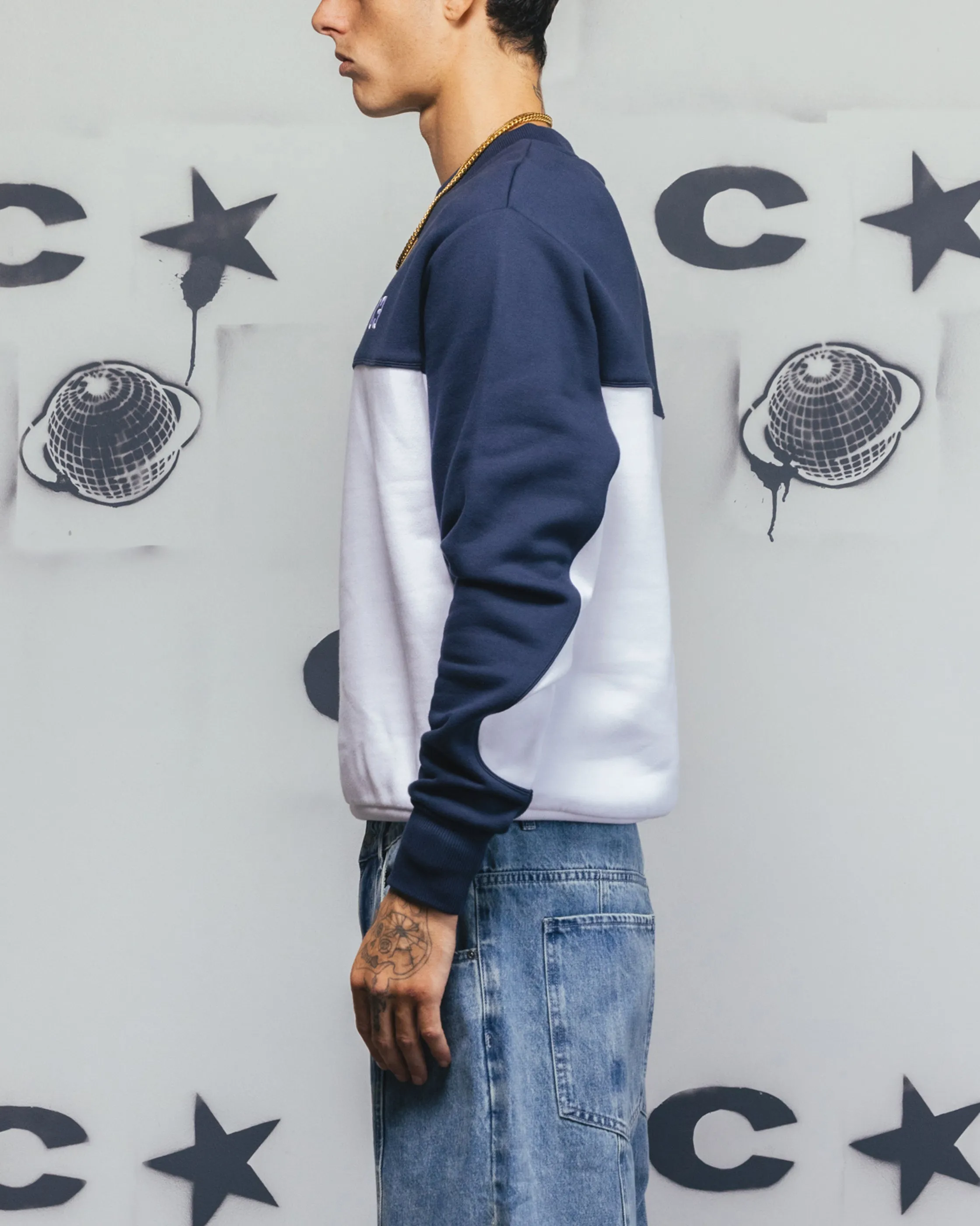 Carre Trainer Oversized Panelled Crewneck Blue/White