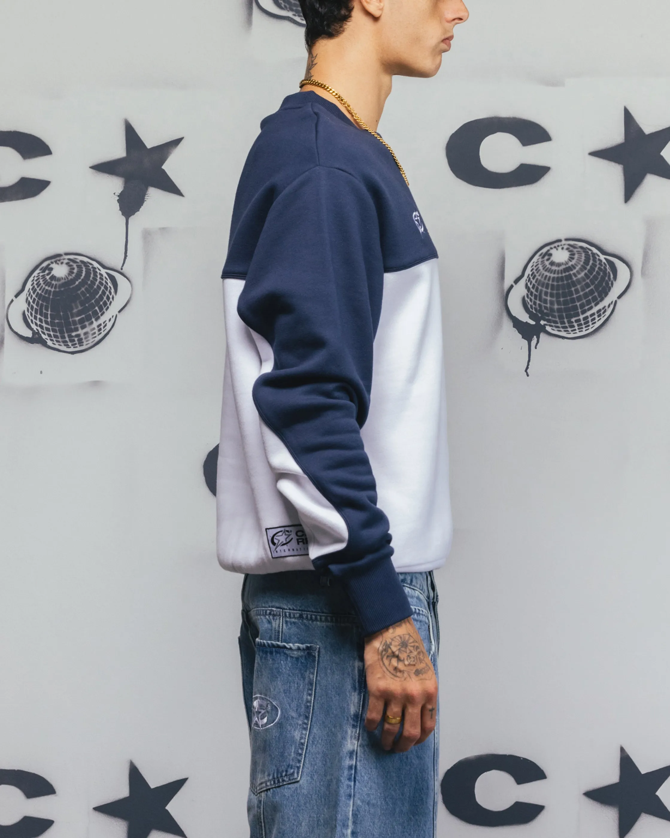 Carre Trainer Oversized Panelled Crewneck Blue/White