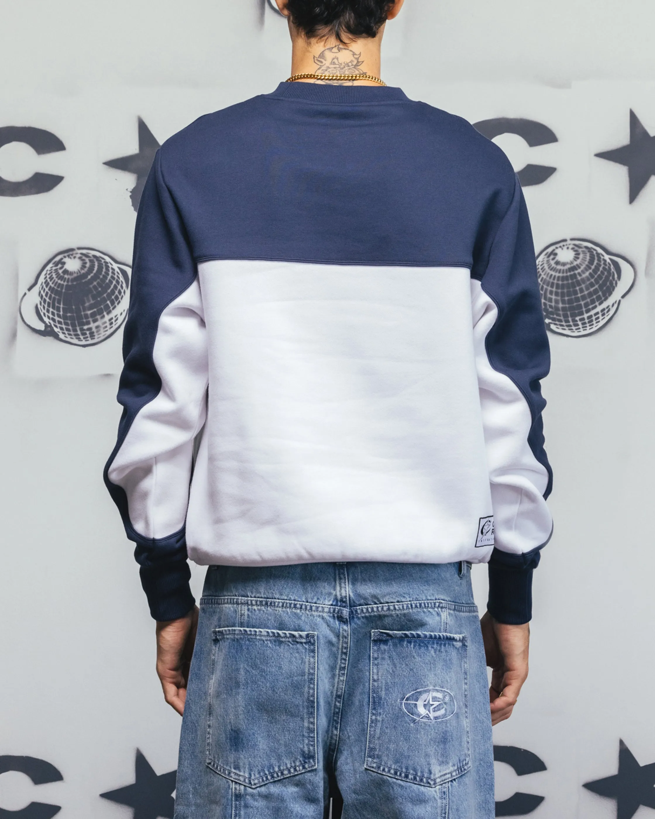 Carre Trainer Oversized Panelled Crewneck Blue/White