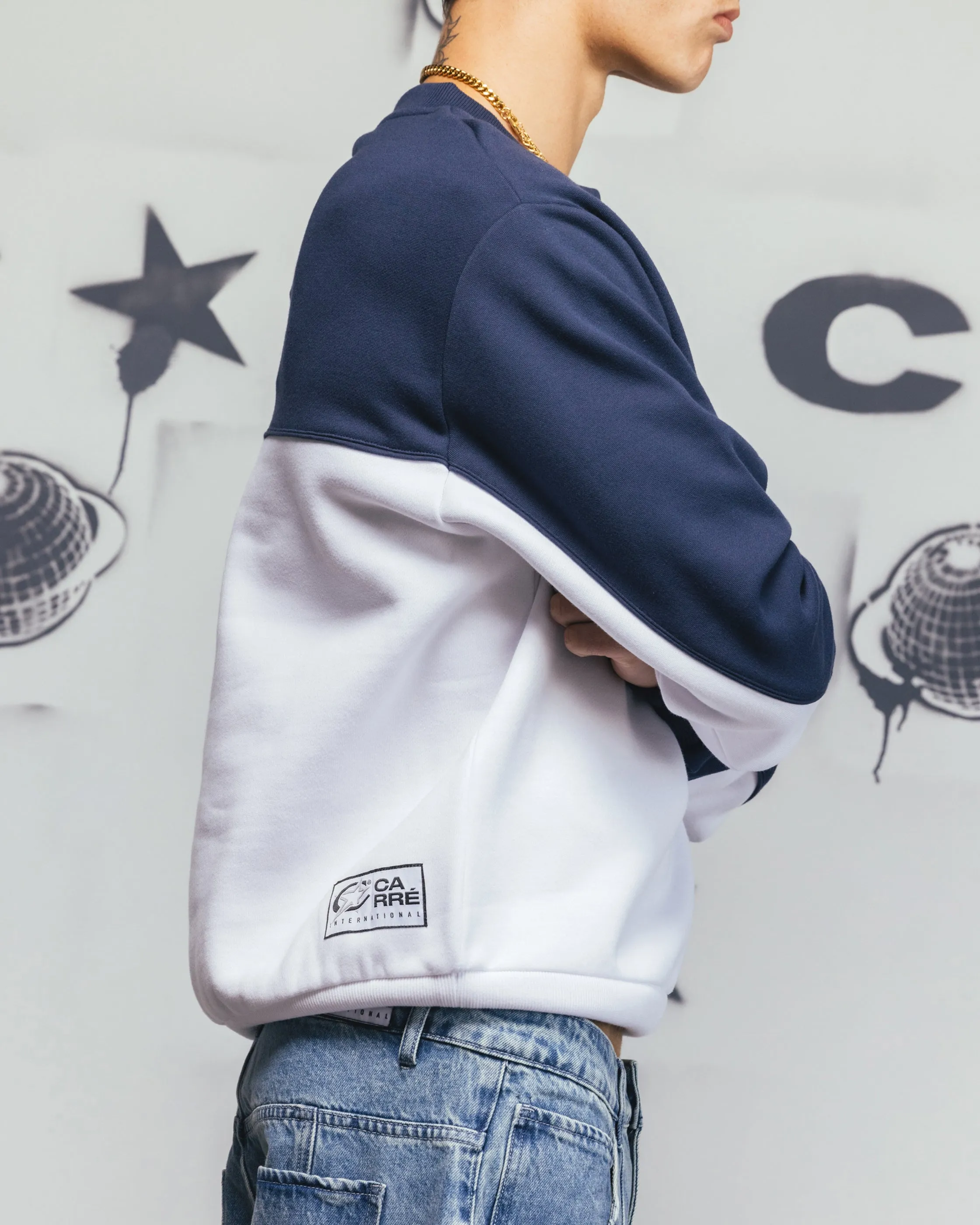 Carre Trainer Oversized Panelled Crewneck Blue/White