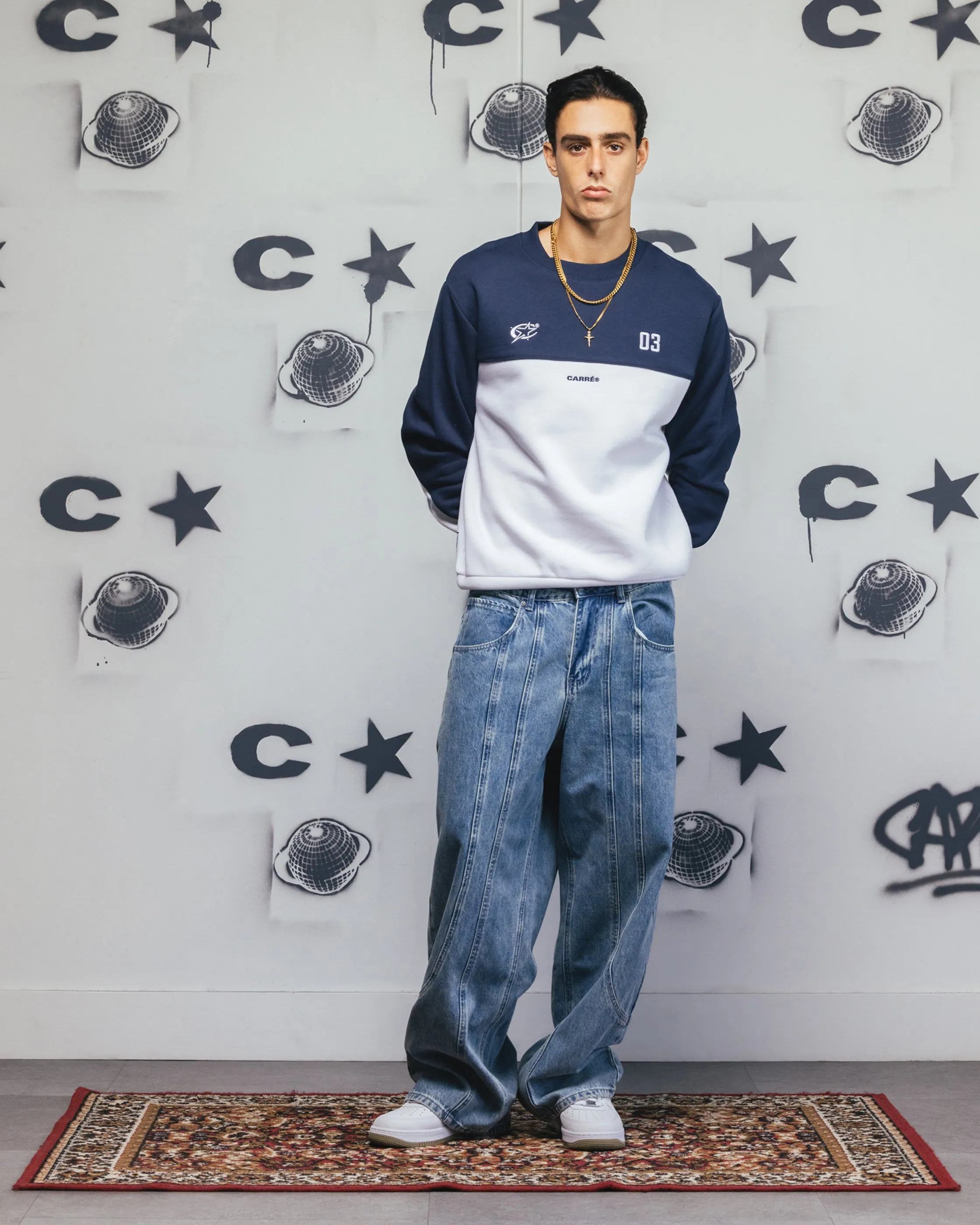 Carre Trainer Oversized Panelled Crewneck Blue/White