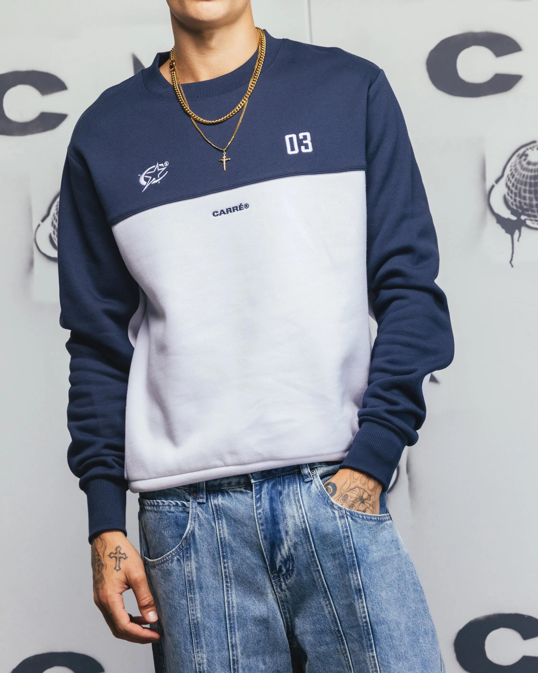 Carre Trainer Oversized Panelled Crewneck Blue/White