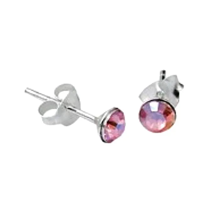 Children's Earrings:  Sterling Silver, Pink AB Crystal Studs