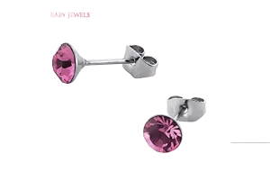 Children's Earrings:  Sterling Silver, Pink AB Crystal Studs