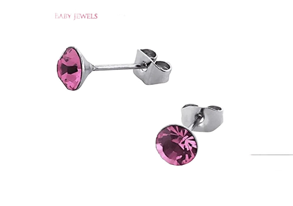 Children's Earrings:  Sterling Silver, Pink AB Crystal Studs