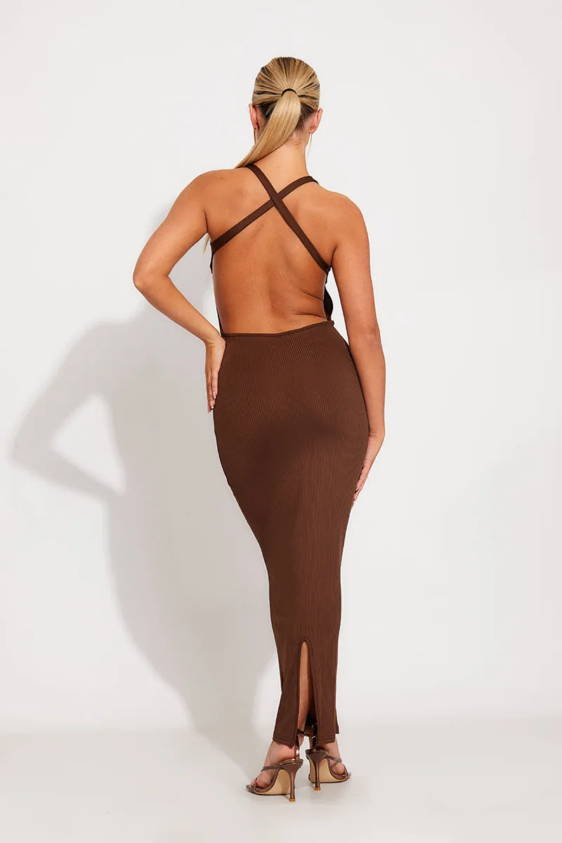 Chocolate Brown Sleeveless Maxi Dress | Sleek & Sultry | Effortless Elegance