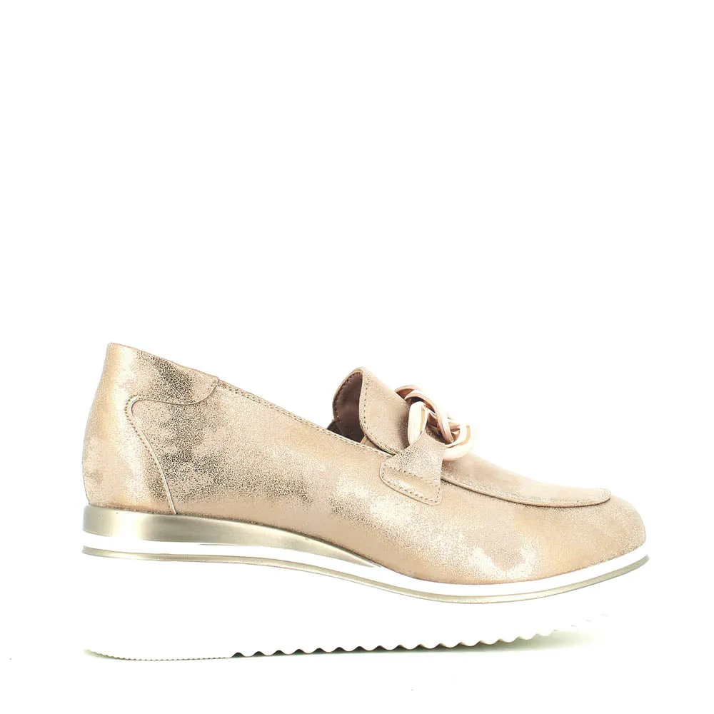 Cinders Edit Wedge Slip On Loafer Satin Beige