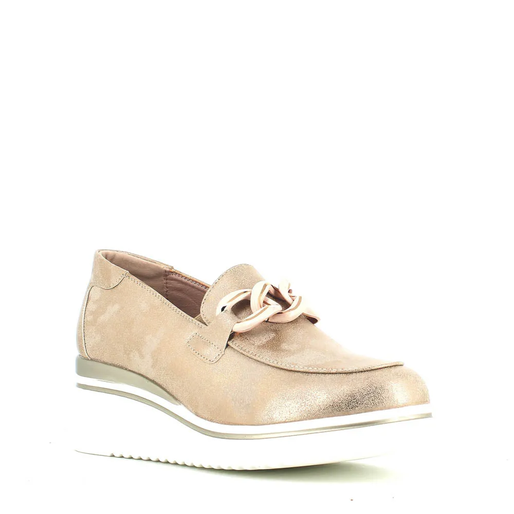 Cinders Edit Wedge Slip On Loafer Satin Beige