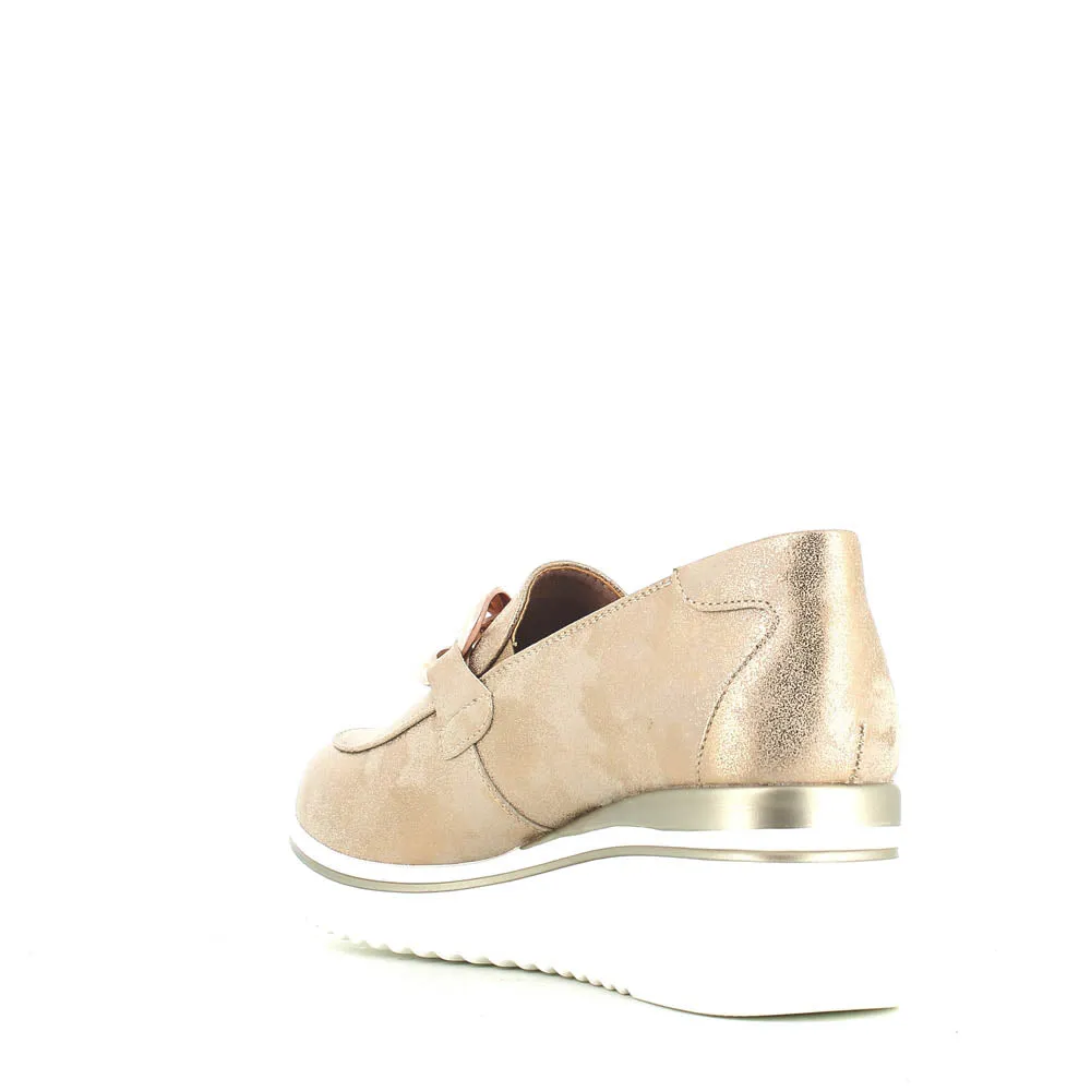 Cinders Edit Wedge Slip On Loafer Satin Beige