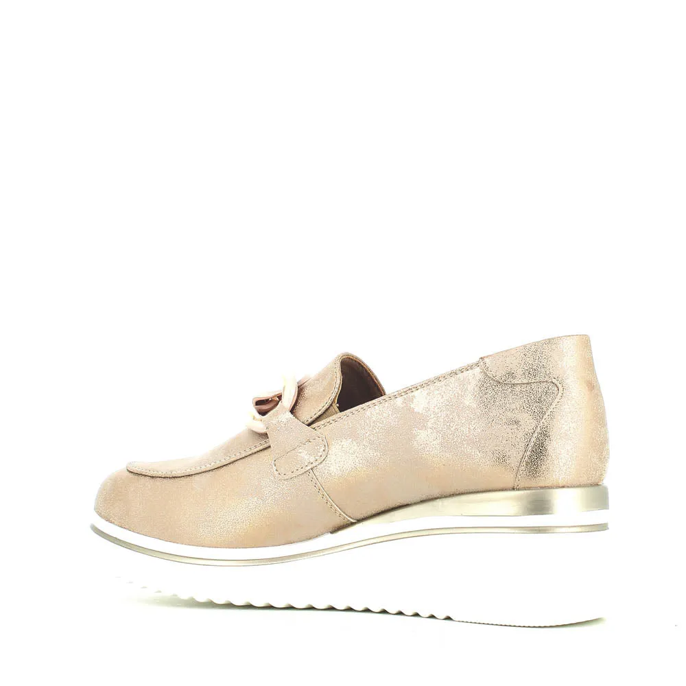 Cinders Edit Wedge Slip On Loafer Satin Beige