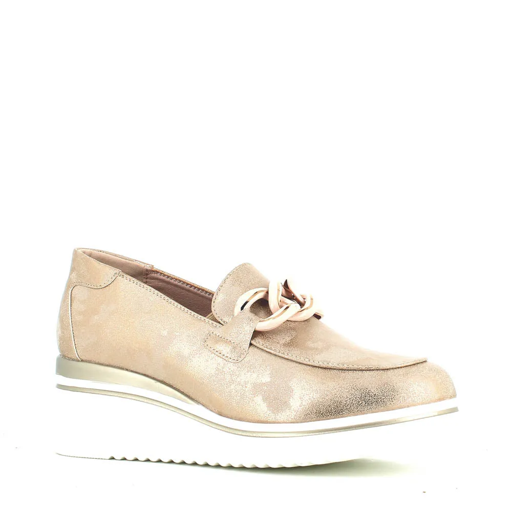 Cinders Edit Wedge Slip On Loafer Satin Beige
