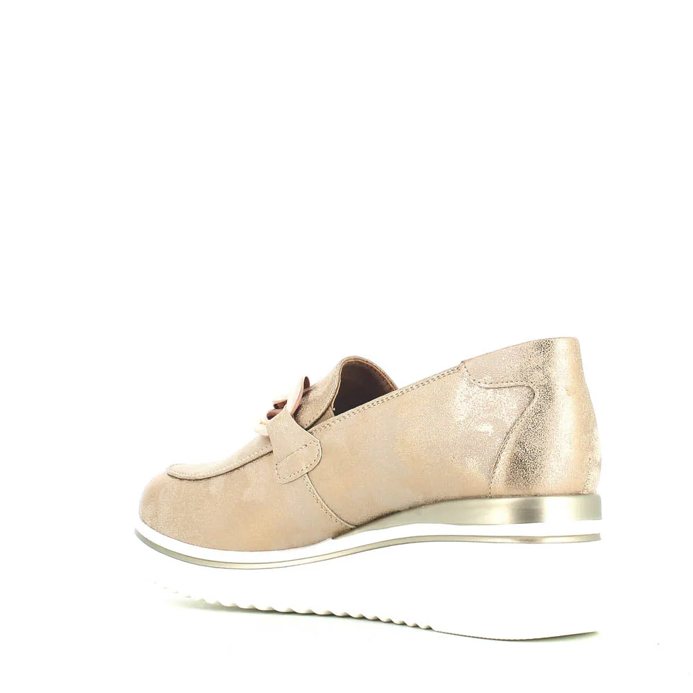 Cinders Edit Wedge Slip On Loafer Satin Beige