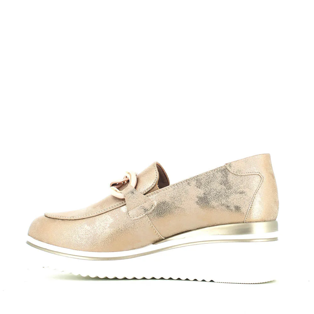 Cinders Edit Wedge Slip On Loafer Satin Beige