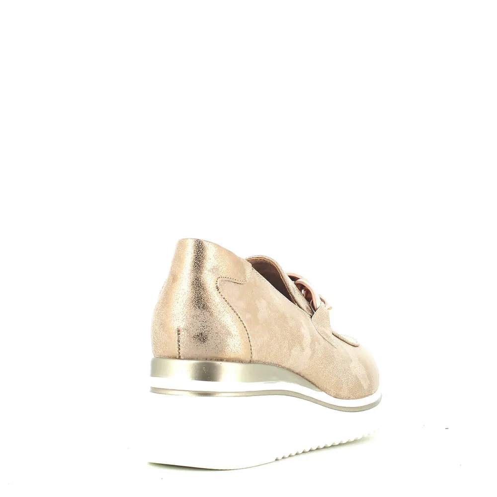Cinders Edit Wedge Slip On Loafer Satin Beige