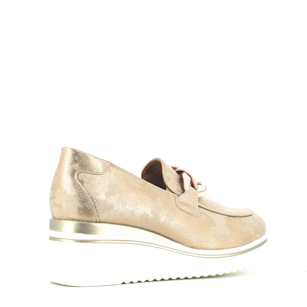 Cinders Edit Wedge Slip On Loafer Satin Beige
