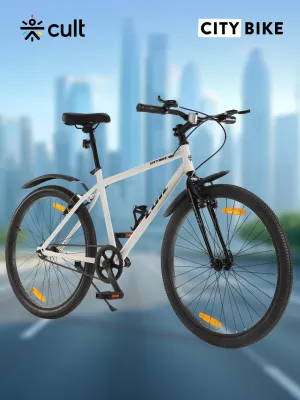 City Bike Steel Frame Single Speed Cycle 26 inch with Single Wall Rim, Rigid Fork,V Brakes, Free Trainer Sessions & Cycling Event, White