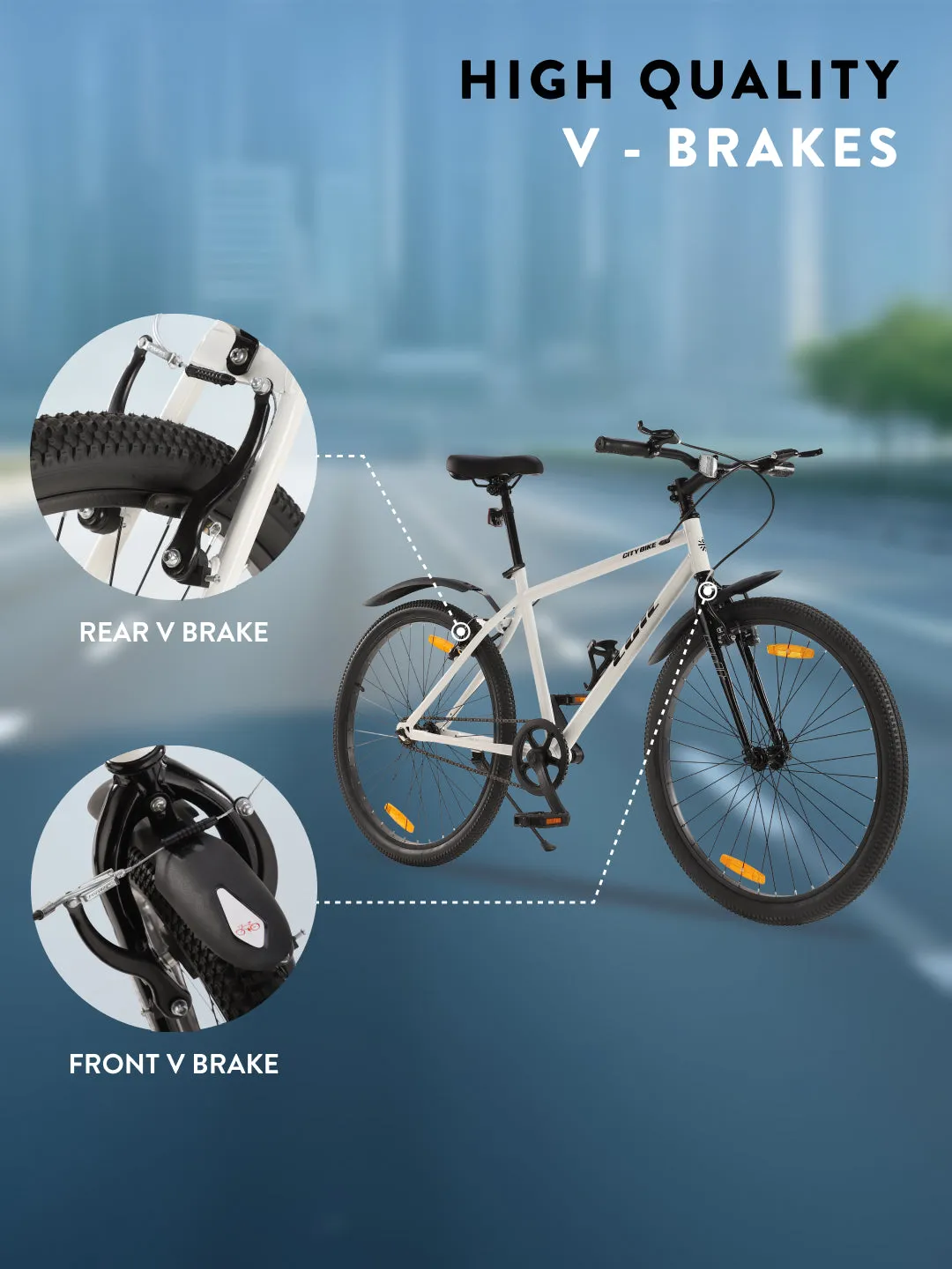 City Bike Steel Frame Single Speed Cycle 26 inch with Single Wall Rim, Rigid Fork,V Brakes, Free Trainer Sessions & Cycling Event, White
