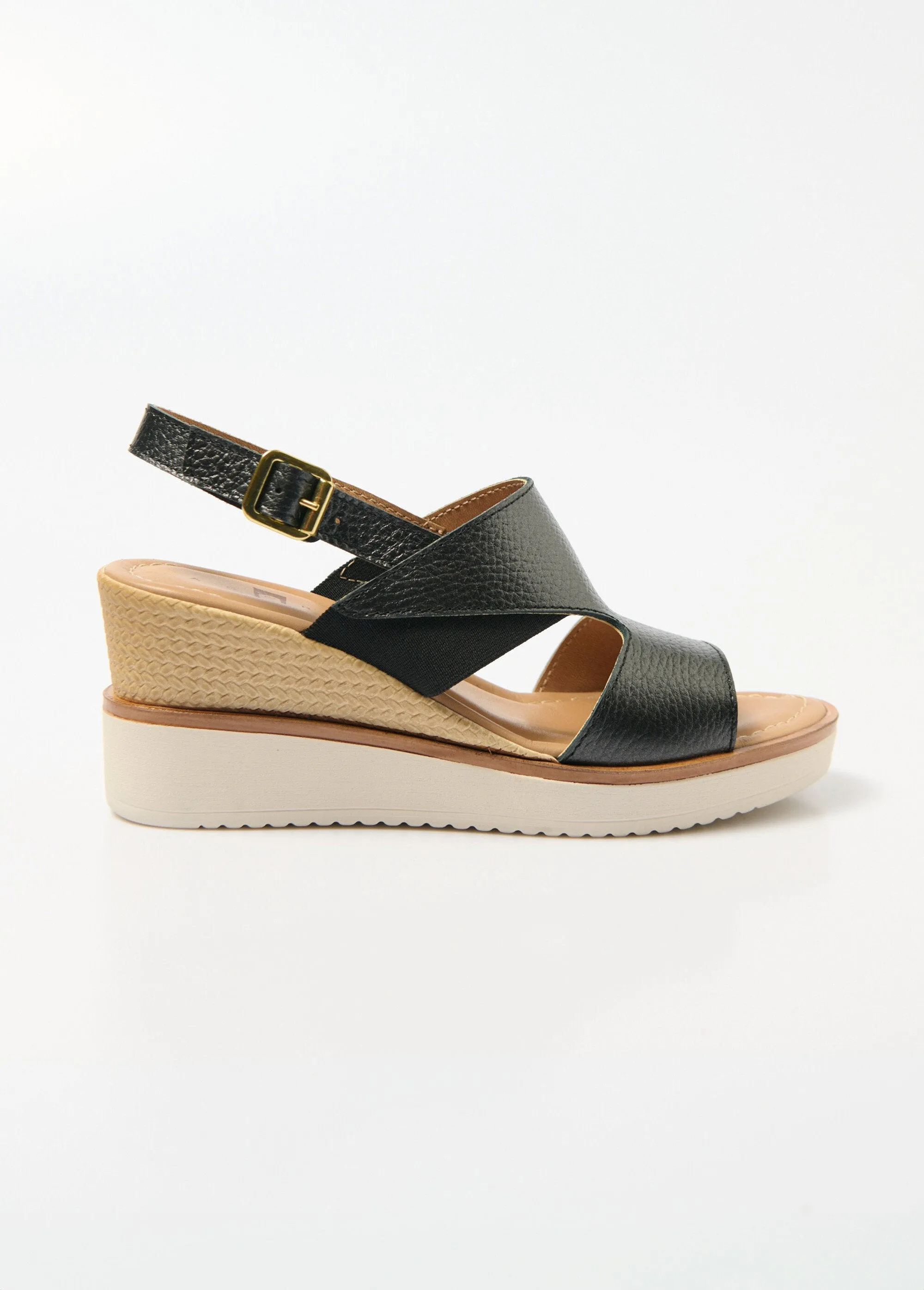 Comfort width wedge leather sandals