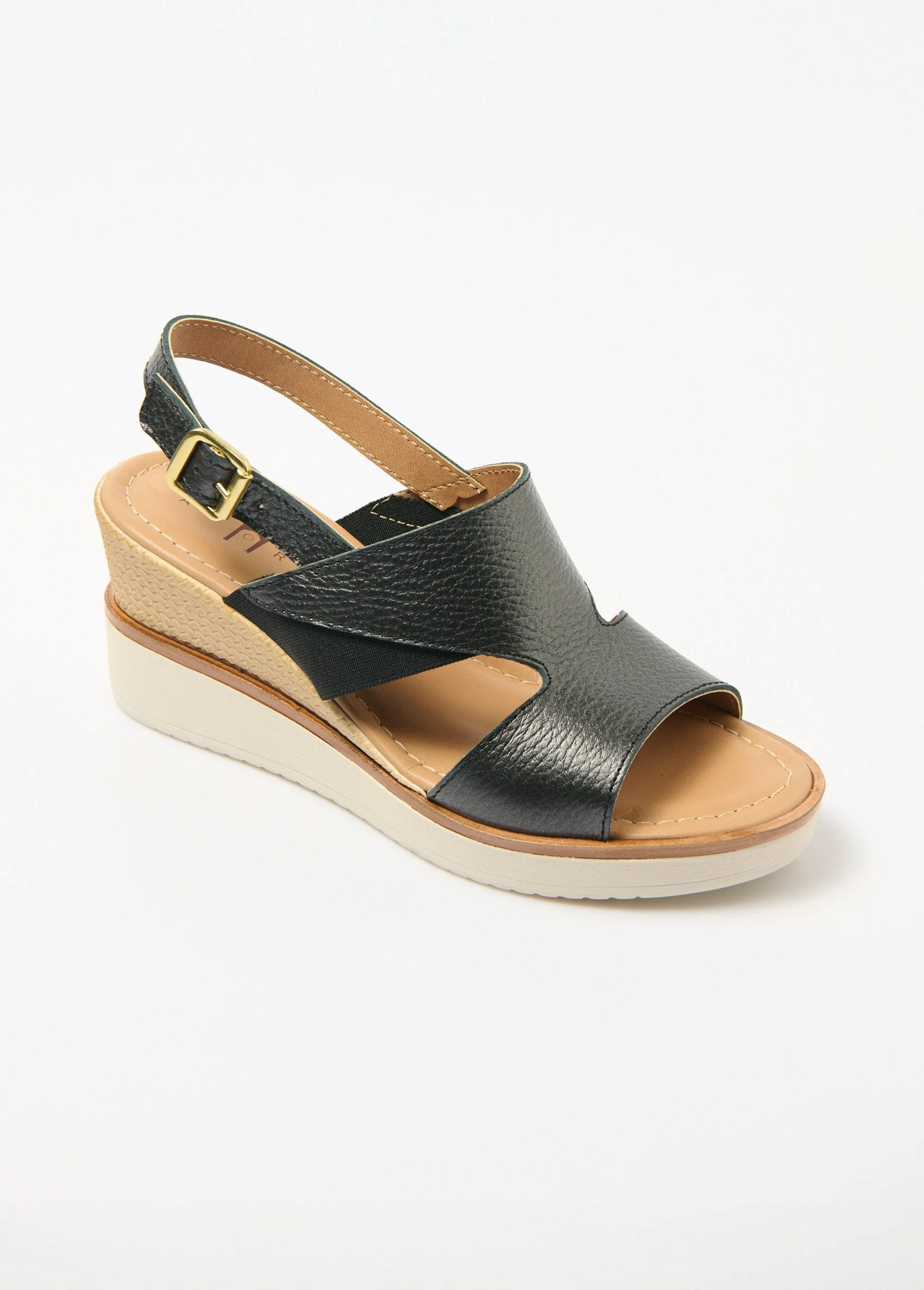 Comfort width wedge leather sandals