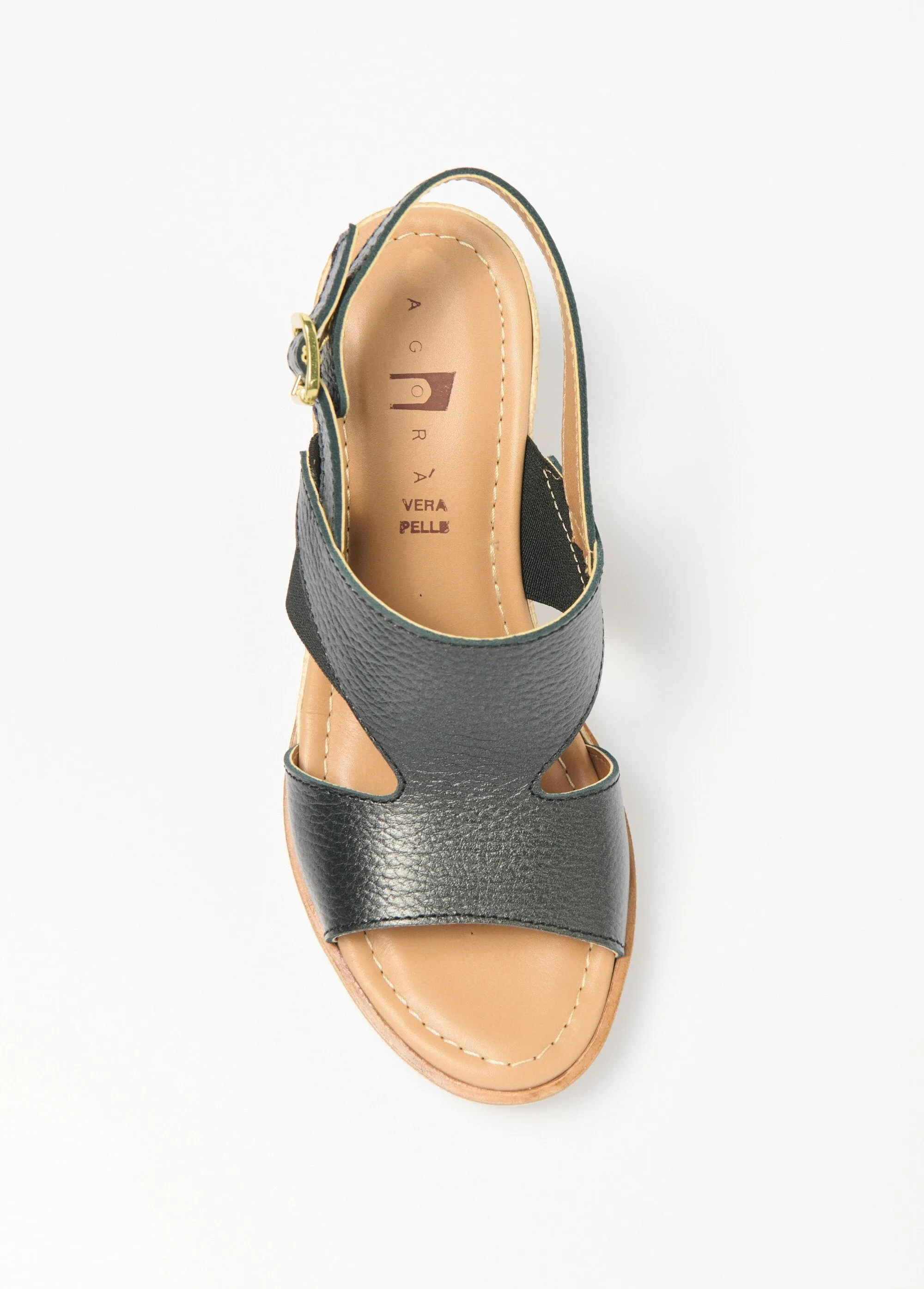 Comfort width wedge leather sandals