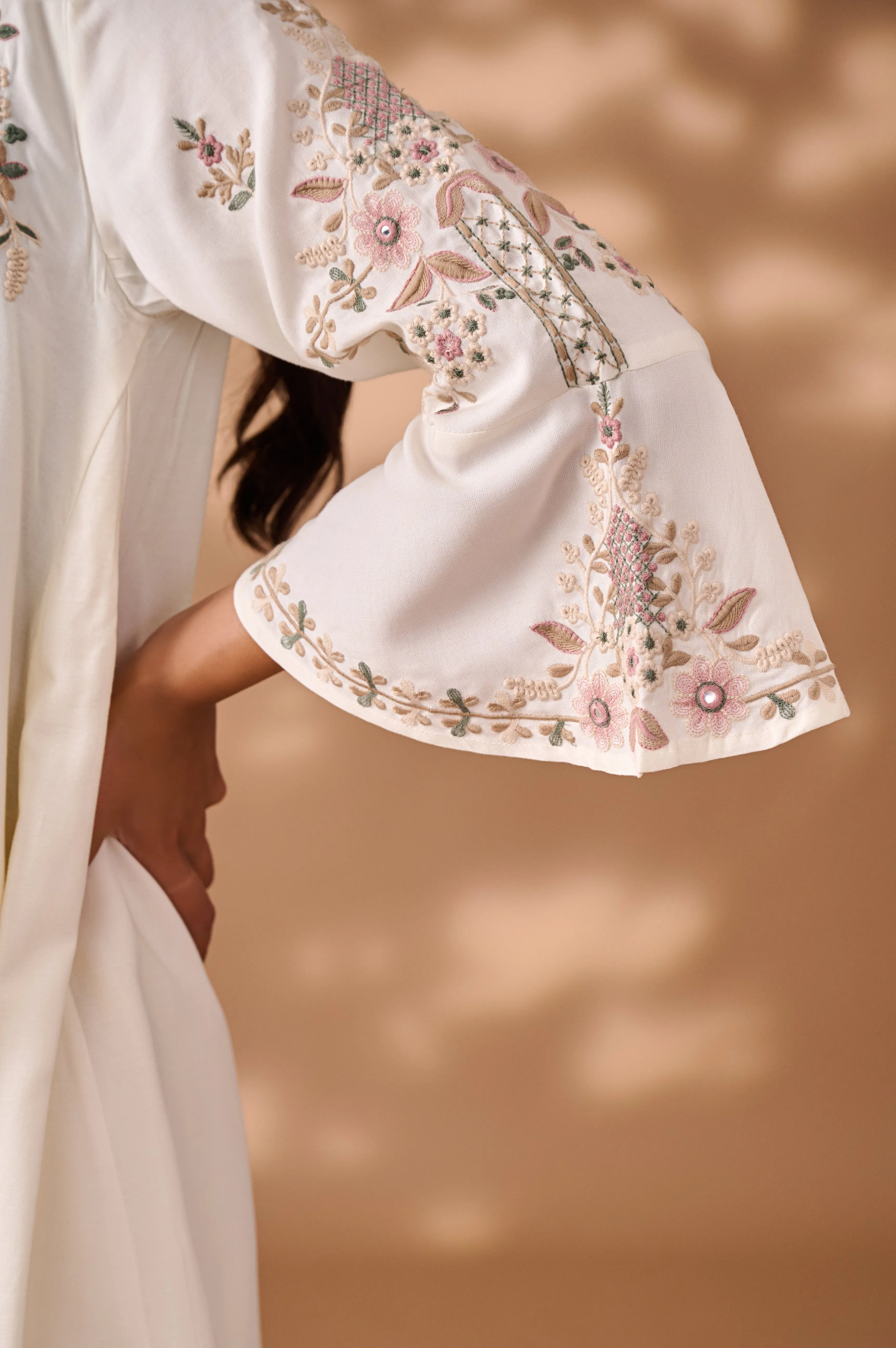 Designer Embroidered White Midi Dress