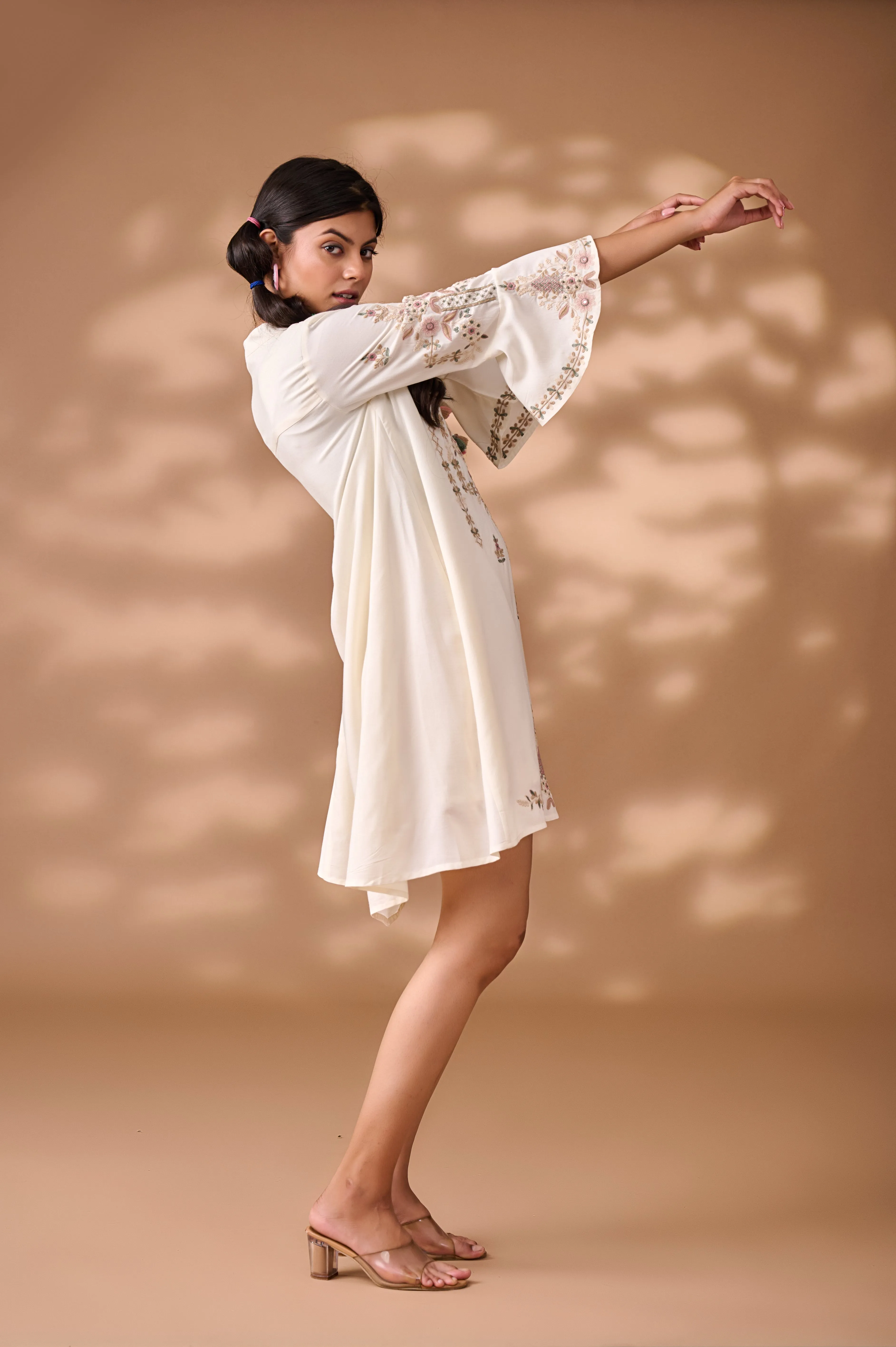 Designer Embroidered White Midi Dress