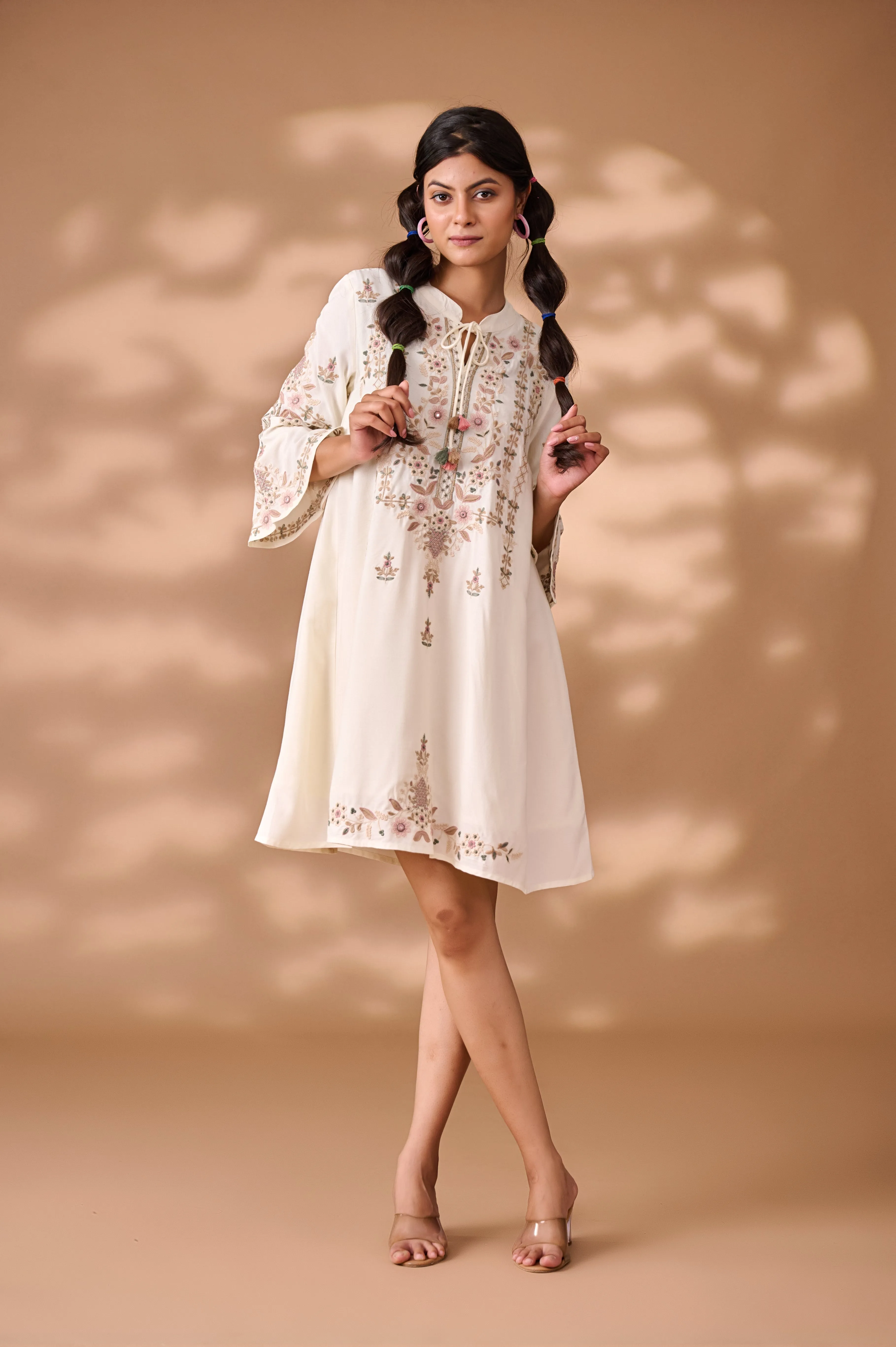 Designer Embroidered White Midi Dress
