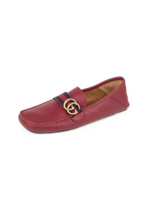Double G Leather Web Moccasin Loafers - Red