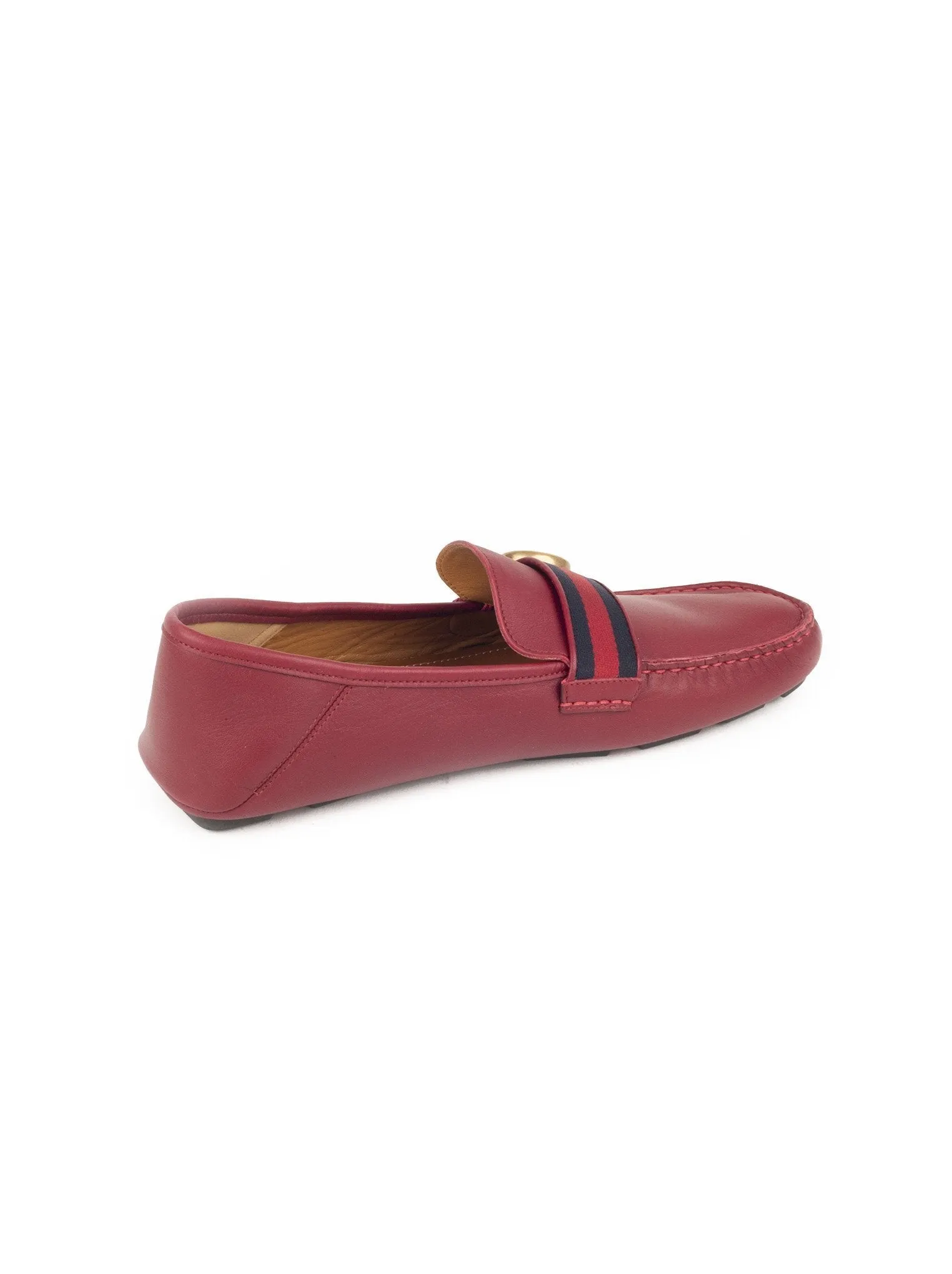 Double G Leather Web Moccasin Loafers - Red