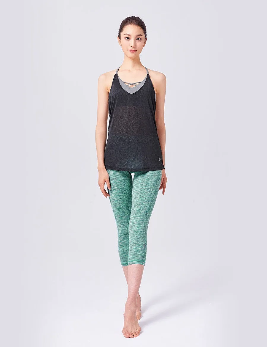 easyoga LA-VEDA Twiggy Core Capris1 - D57 Dark/Light Green Stripe