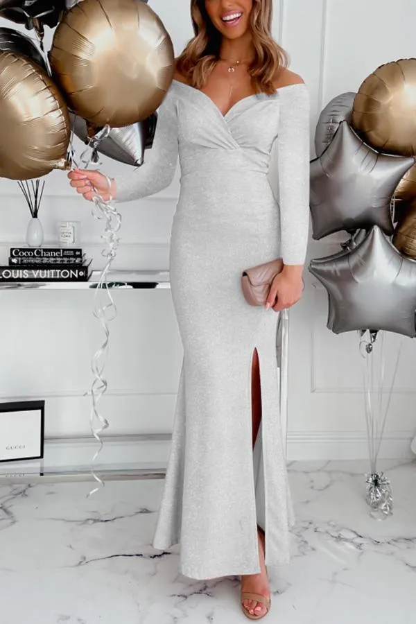 Eyes on The Prize Off Shoulder Maxi Dress