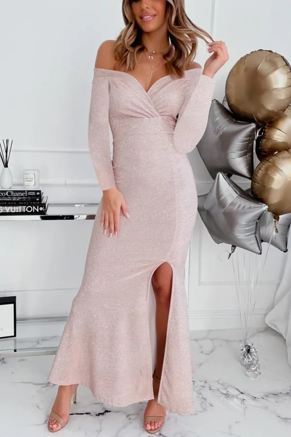 Eyes on The Prize Off Shoulder Maxi Dress