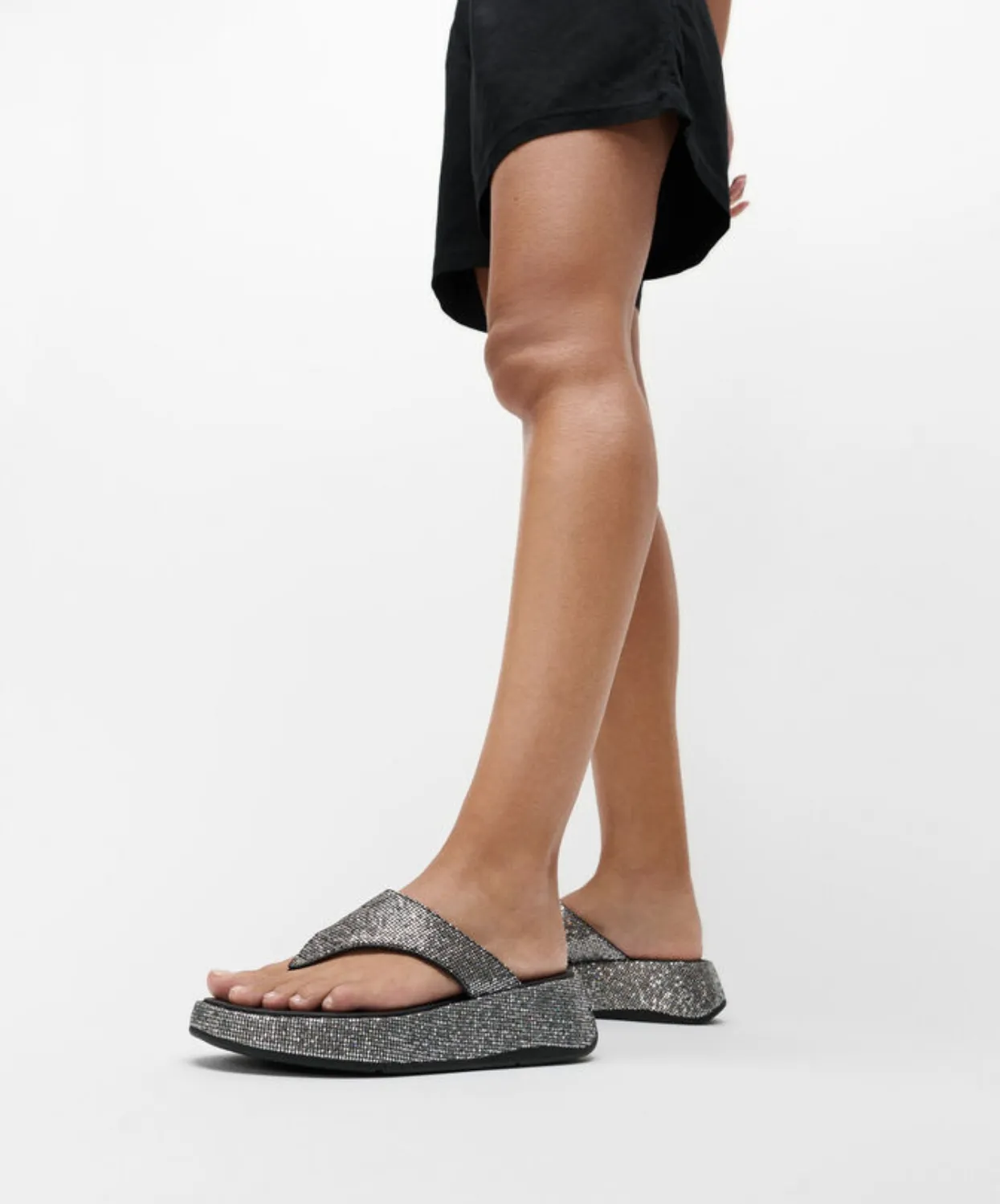 Fitflop F-Mode Glitterball Flatform Toe-Post Sandals Silver