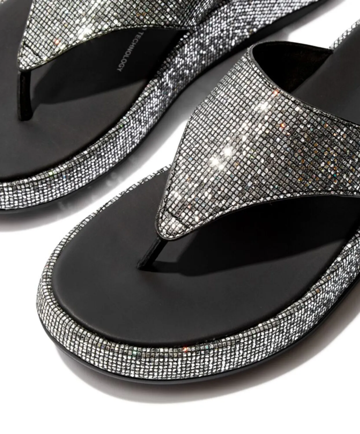 Fitflop F-Mode Glitterball Flatform Toe-Post Sandals Silver